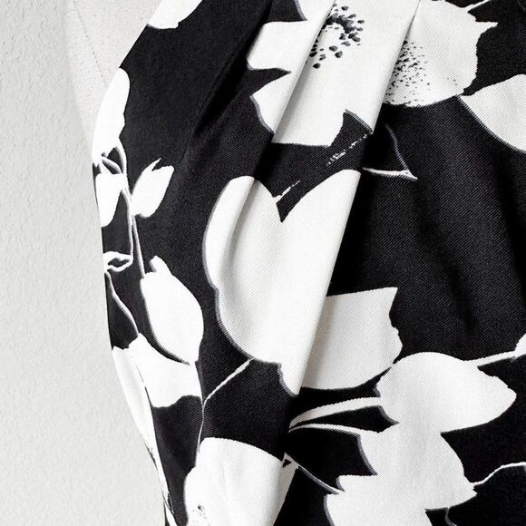 Roz Ali Black White Floral Pleated Flared Knee Length Cocktail Dress Size M - Picture 7 of 7
